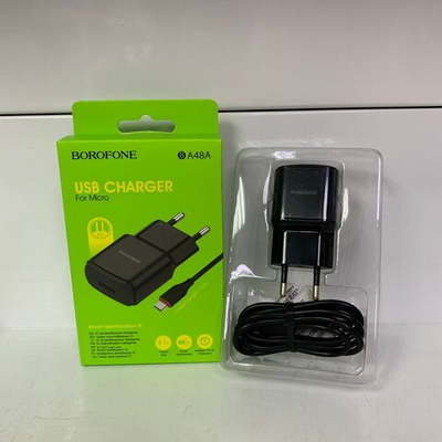 Сетевой блок+ кабель MicroUSB Borofone BA48A, 2100mA, , чёрный