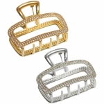 Заколка-краб для волос «AKS - DesignPRO», стразы, прямоугольник, цвет золото и хром, 5*3,8см