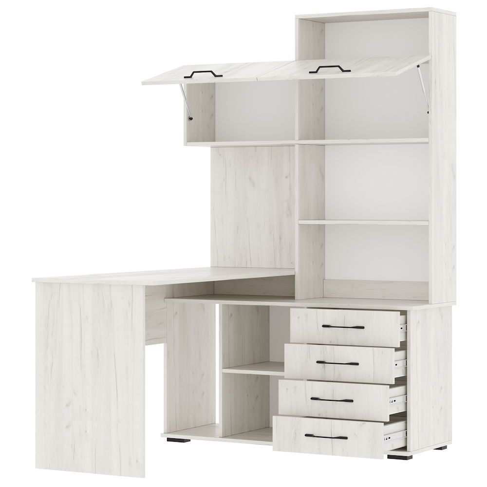 Стол компьютерный угловой с ящиками Крафт Белый, ПКС-11, 138,4х57х187 см Памир