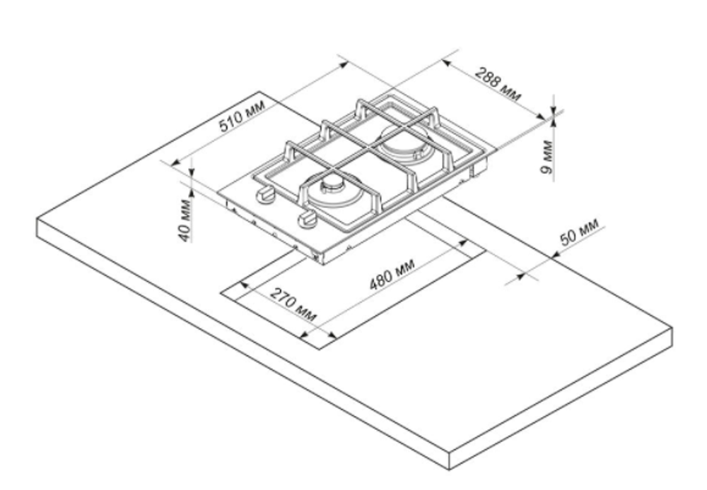 Поверхность варочная  Electronicsdeluxe GG2 400215F (черное стекло газ/к., газ/к., 29*51) Россия