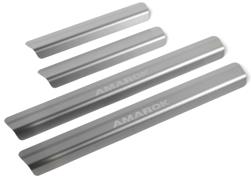 Накладки на пороги Rival для Volkswagen Amarok I рестайлинг 2016-2019, нерж. сталь, с надписью, 4 шт., NP.5806.3