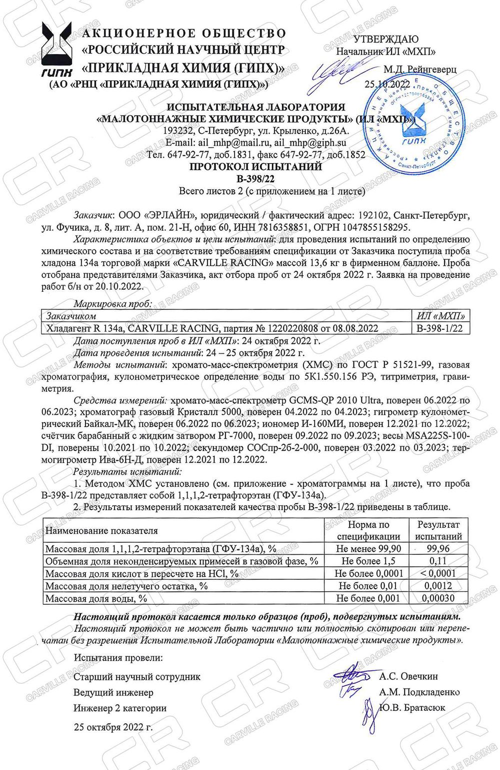 CARVILLE RACING (R-134A) Хладагент фреон