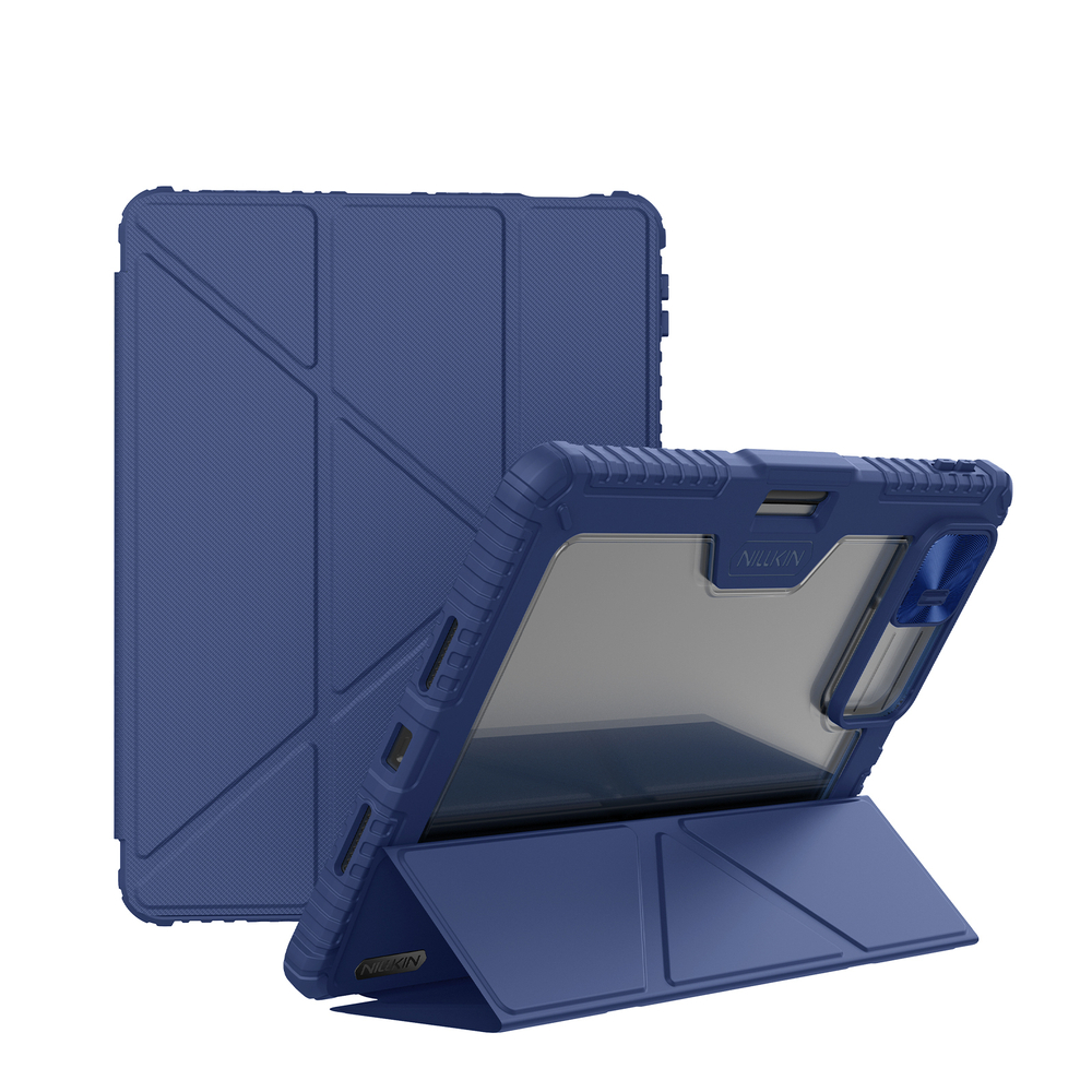 Чехол книжка синего цвета от Nillkin для Xiaomi Pad 7 и 7 Pro, серия Bumper Pro Case-Multi Angle Folding Style, многофункциональный складной стиль