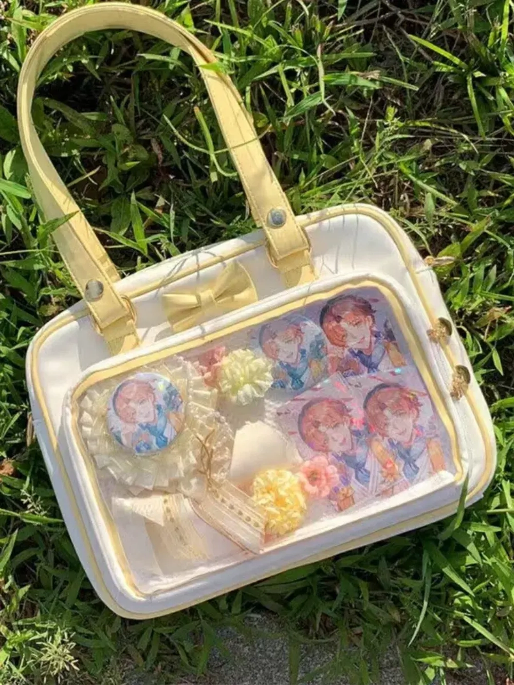 Сумка через плечо с прозрачным окошком желтый бант