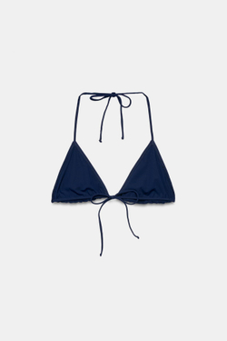 ZARA ОДНОТОННЫЙ ТОП БИКИНИ С ТРЕУГОЛЬНЫМИ ЧАШКАМИ, МОРСКОЙ СИНИЙ