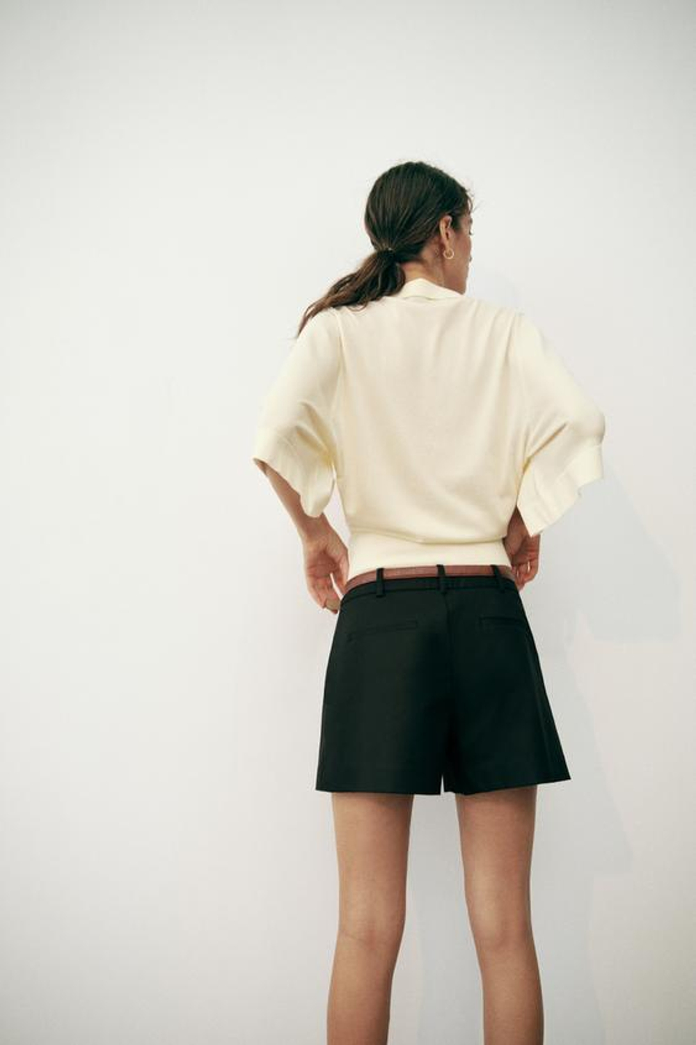 ZARA ТРИКОТАЖНОЕ ПОЛО С РУКАВАМИ ТРИ ЧЕТВЕРТИ, ЭКРЮ