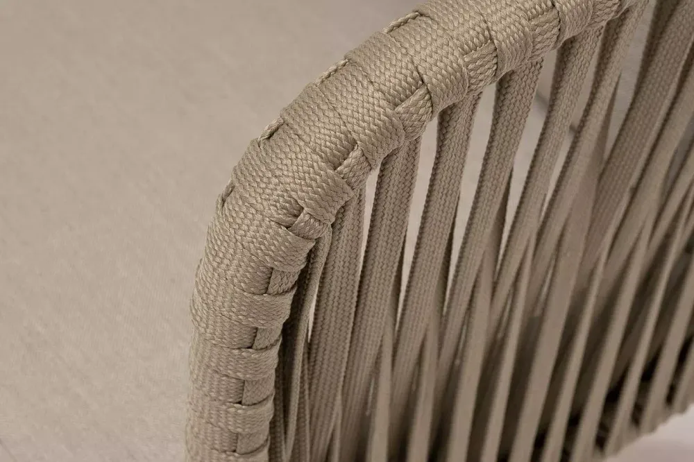 "Мальорка" диван 3-местный плетеный из роупа, основание дуб, роуп серо-коричневый 23мм, ткань бежевая 052
