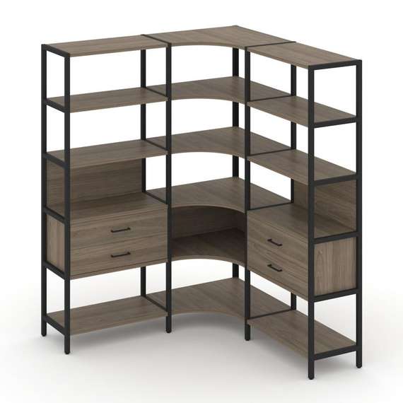 Shelf System Трехсекционный угловой стеллаж пятиярусный с ящиками SN.STMU-531 Вяз Благородный/Металл