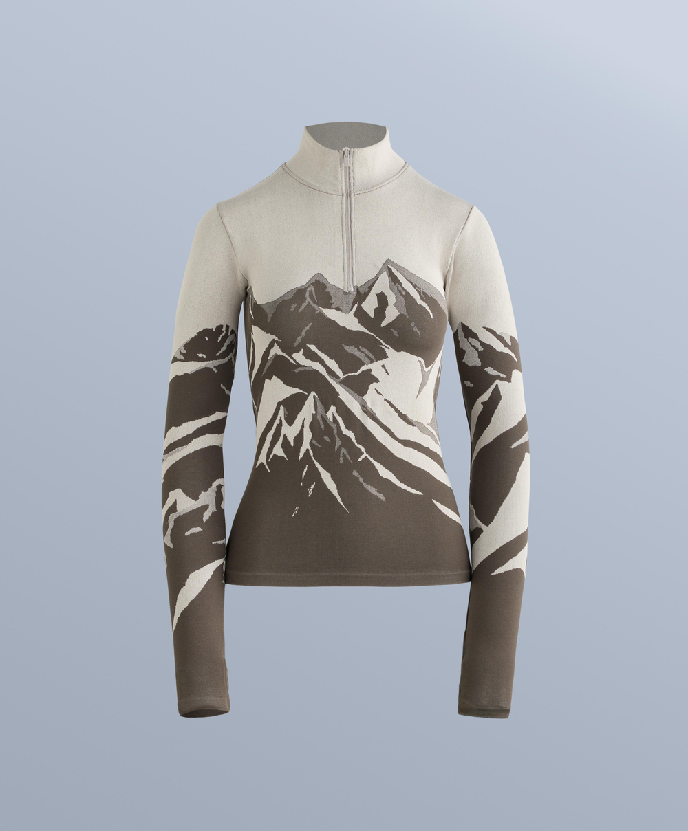 Oysho Бесшовная термофутболка базового слоя с молнией, норка