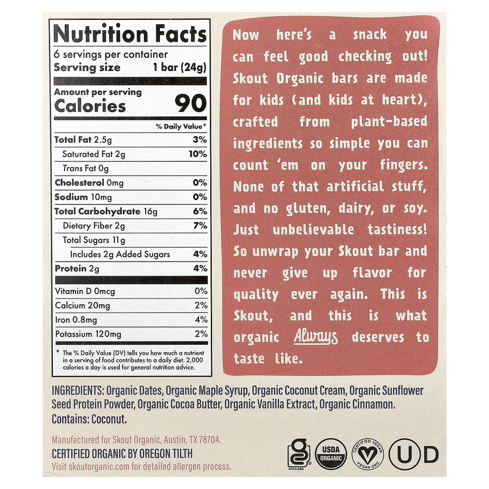 Skout Organic, детские батончики-снеки, французский тост, 6 батончиков по 24 г (0,85 унции)