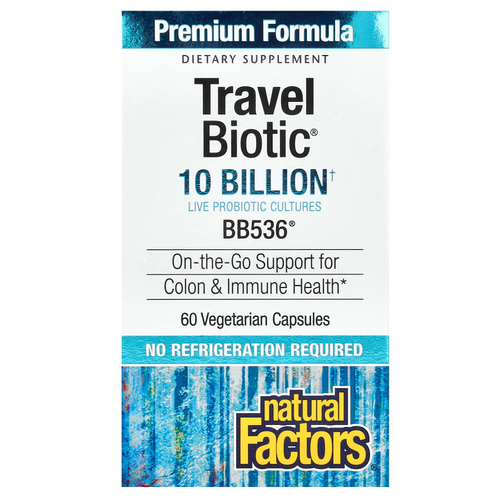 Natural Factors, Travel Biotic, BB536, 10 млрд КОЕ, 60 вегетарианских капсул