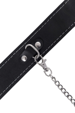 Кожаный двухслойный ошейник с белой строчкой и поводком