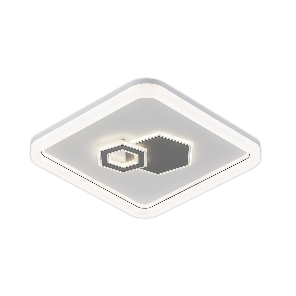 Потолочный светодиодный светильник 126Вт, 9800Лм, 3000-6000К, Ra>80,  плавная регулировка мощности, изменение цветовой температуры, ночник,  металл/акрил/пластик, белый/серый