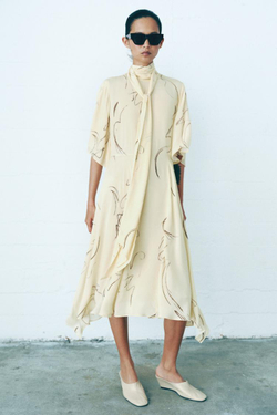 ZARA ПЛАТЬЕ С ПРИНТОМ И ЗАВЯЗКАМИ — ZW COLLECTION, ЖЕЛТЫЙ