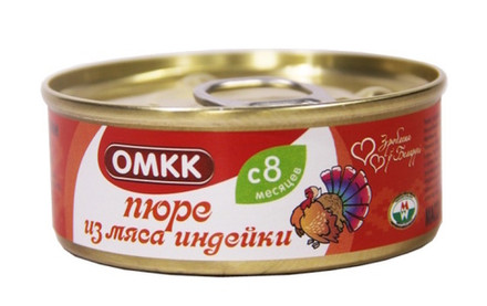 Консервы мясные "Пюре из мяса индейки" для детского питания 100г. Оршанский МК
