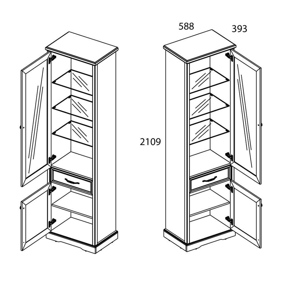 TOSCANA NEW, Шкаф с витриной 1V1D1S. Цвет ПЕРСИДСКИЙ ЖЕМЧУГ/КАНЬОН