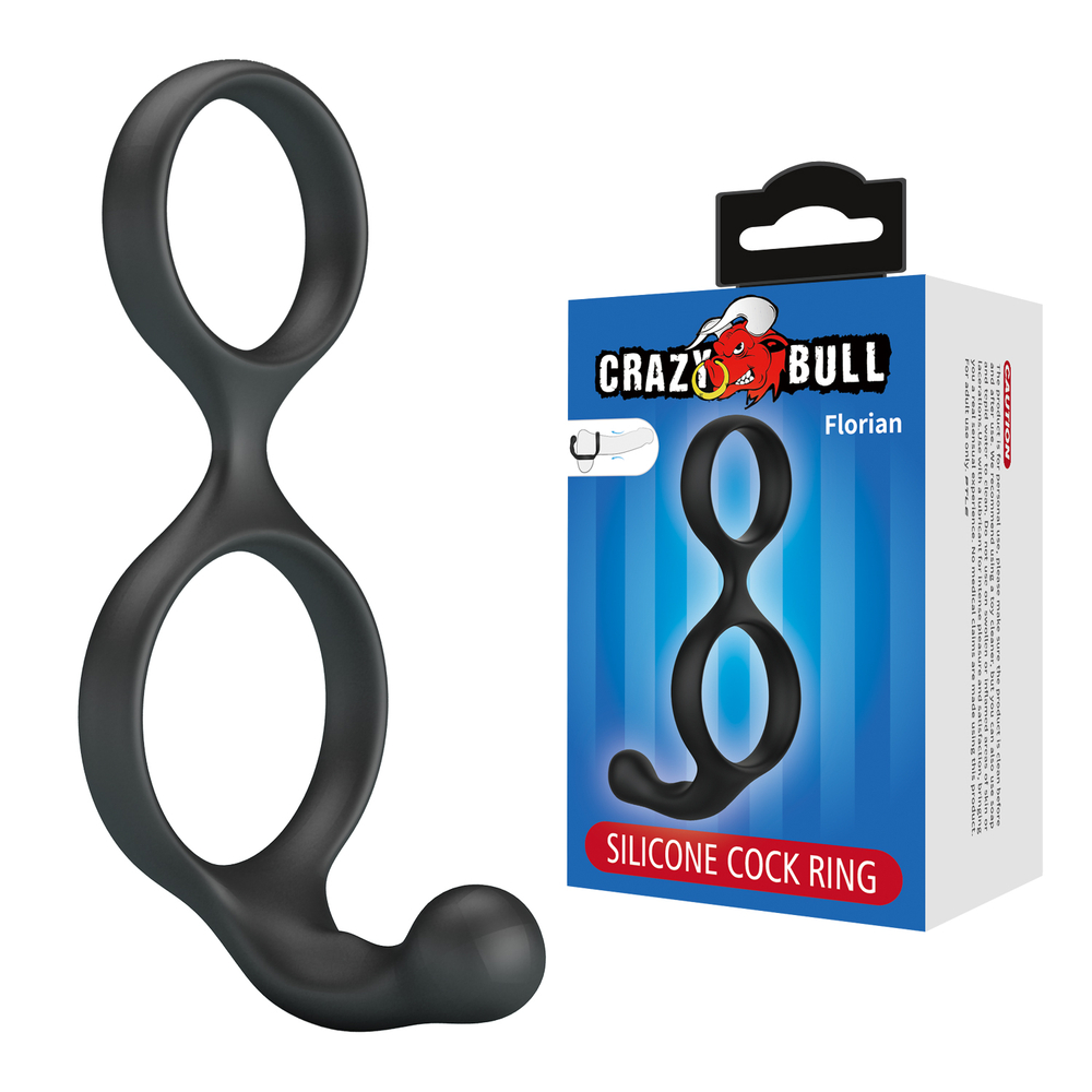 Эрекционное кольцо двойное из силикона с анальным стимулятором черное CRAZY BULL BI-210232