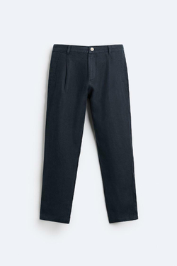 ZARA БРЮКИ ИЗ 100% ЛЬНА, МОРСКОЙ СИНИЙ