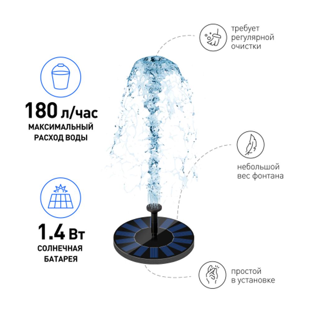 Садовый фонтан GREEN APPLE GAPF-01 плавающий на солнечной батарее d16 см | GREEN APPLE