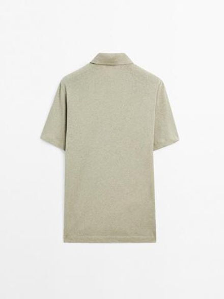 Massimo Dutti Футболка-поло с коротким рукавом из смесового льна, водянисто-зеленый