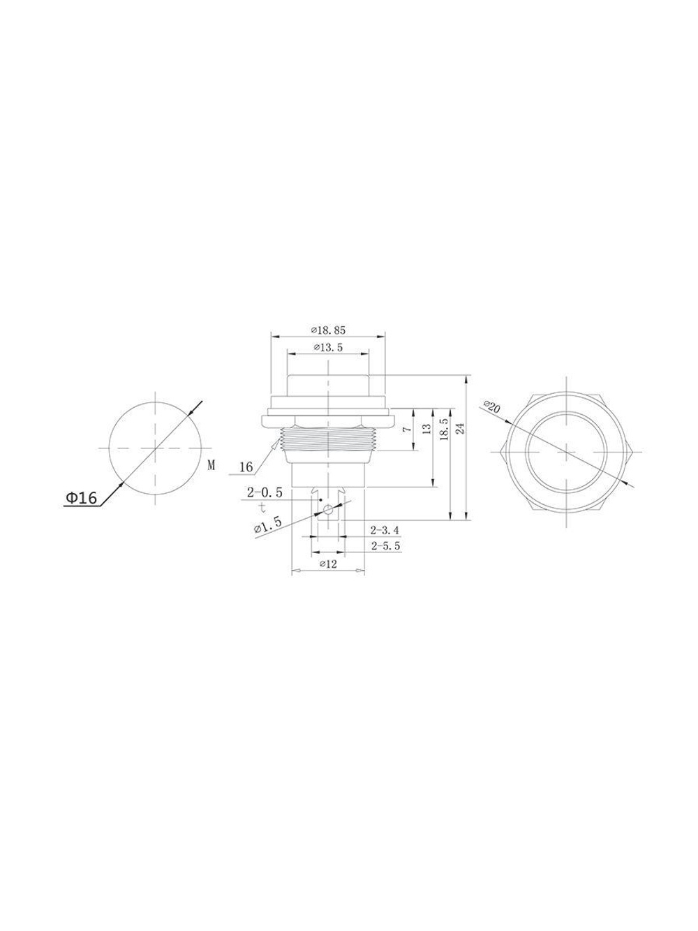 Выключатель-кнопка металл 250В 2А (2с) OFF-(ON) d16.2 черн. (RWD-306) Rexant 36-3350