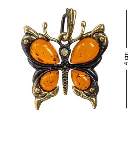 AM-1166 Подвеска «Бабочка со стразами» (латунь, янтарь)