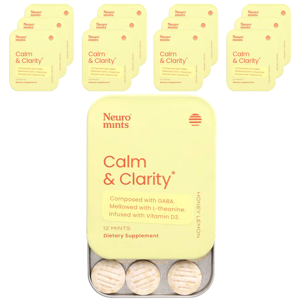 NeuroGum, NeuroMints, спокойствие и ясность, с медом и лимоном, 12 пакетиков по 12 шт.