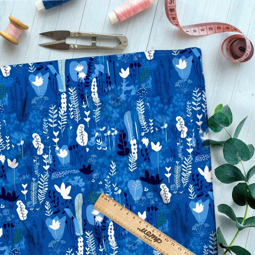 Ткань премиум интерлок синий лес