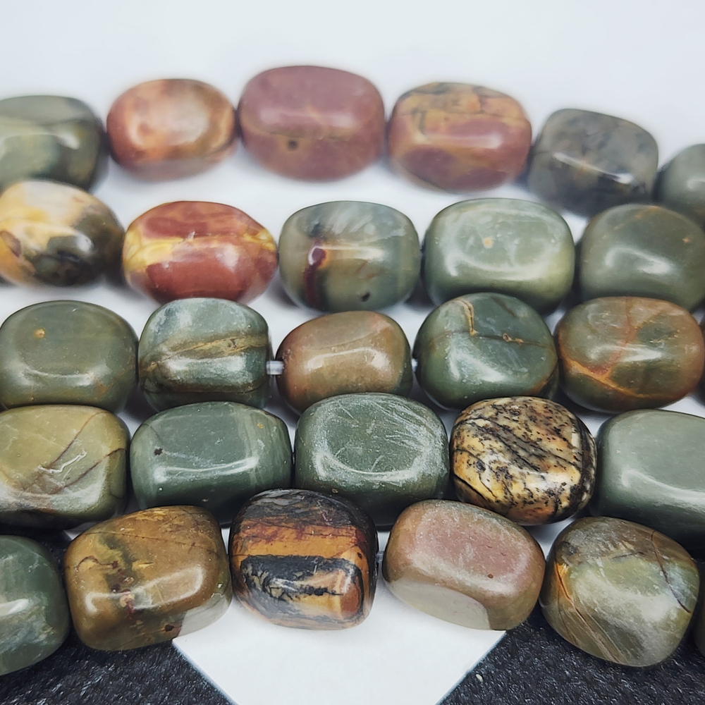 Яшма Пикассо, полихромная яшма, прямоугольник, бочонок, р-р 13×8мм, штучно