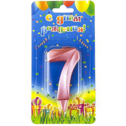 Свеча Цифра 7, Розовый, 7 см.