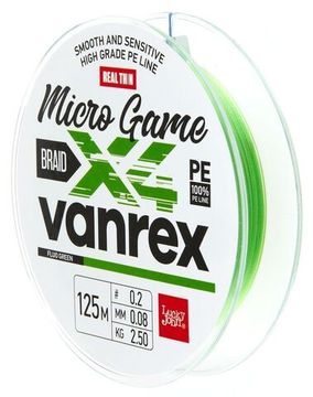 Леска плетёная LJ Vanrex MICRO GAME х4 BRAID Fluo Green 125 м, 0,08 мм
