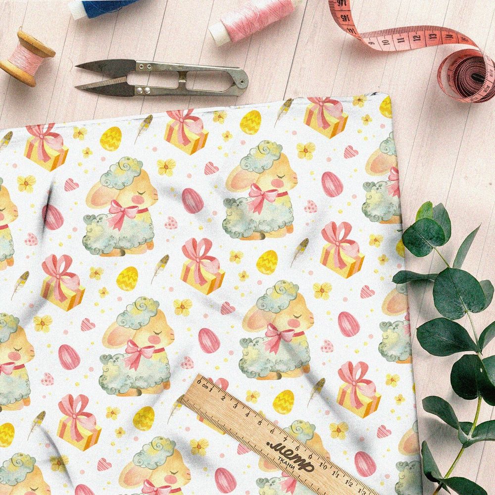 Ткань лен детские барашки