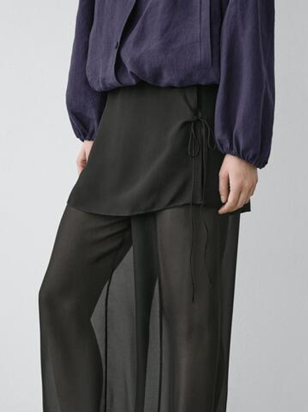 Massimo Dutti Струящиеся шелковые брюки контрастного цвета, черный