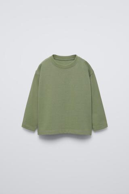 ZARA ОДНОТОННАЯ ФУТБОЛКА MEDIUM WEIGHT, ЗЕЛЕНОВАТЫЙ