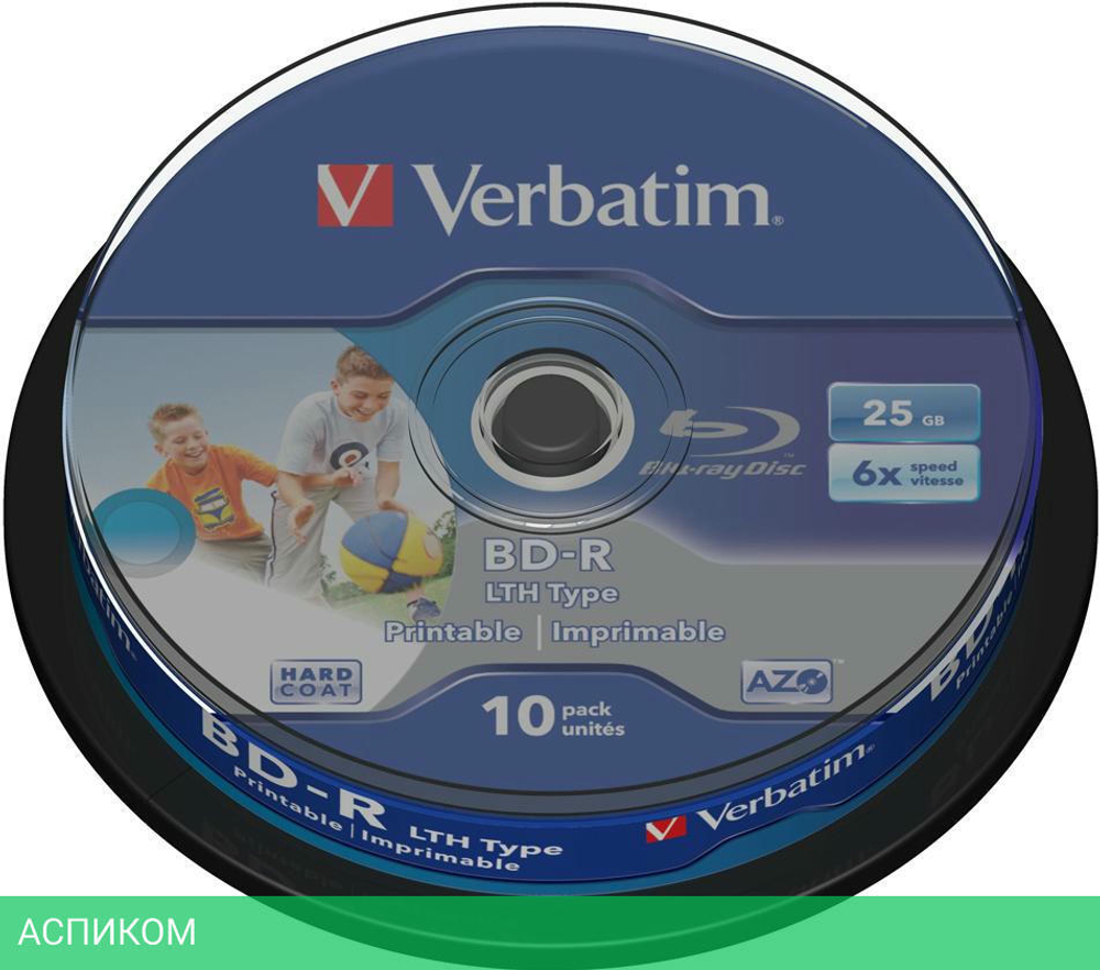 BD-R диск Verbatim 25Gb 6x Cake Box Printable Light Scribe 10шт (43804)