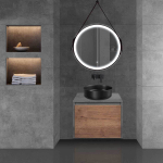 База под накладную раковину Mesa 600 подвесная, 1 выкатной/1 скрытый ящик soft close, T.Oak + Beton