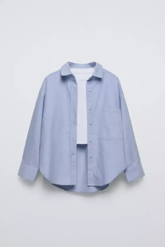 ZARA РУБАШКА ОКСФОРД И ТОП В РУБЧИК, ГОЛУБОЙ