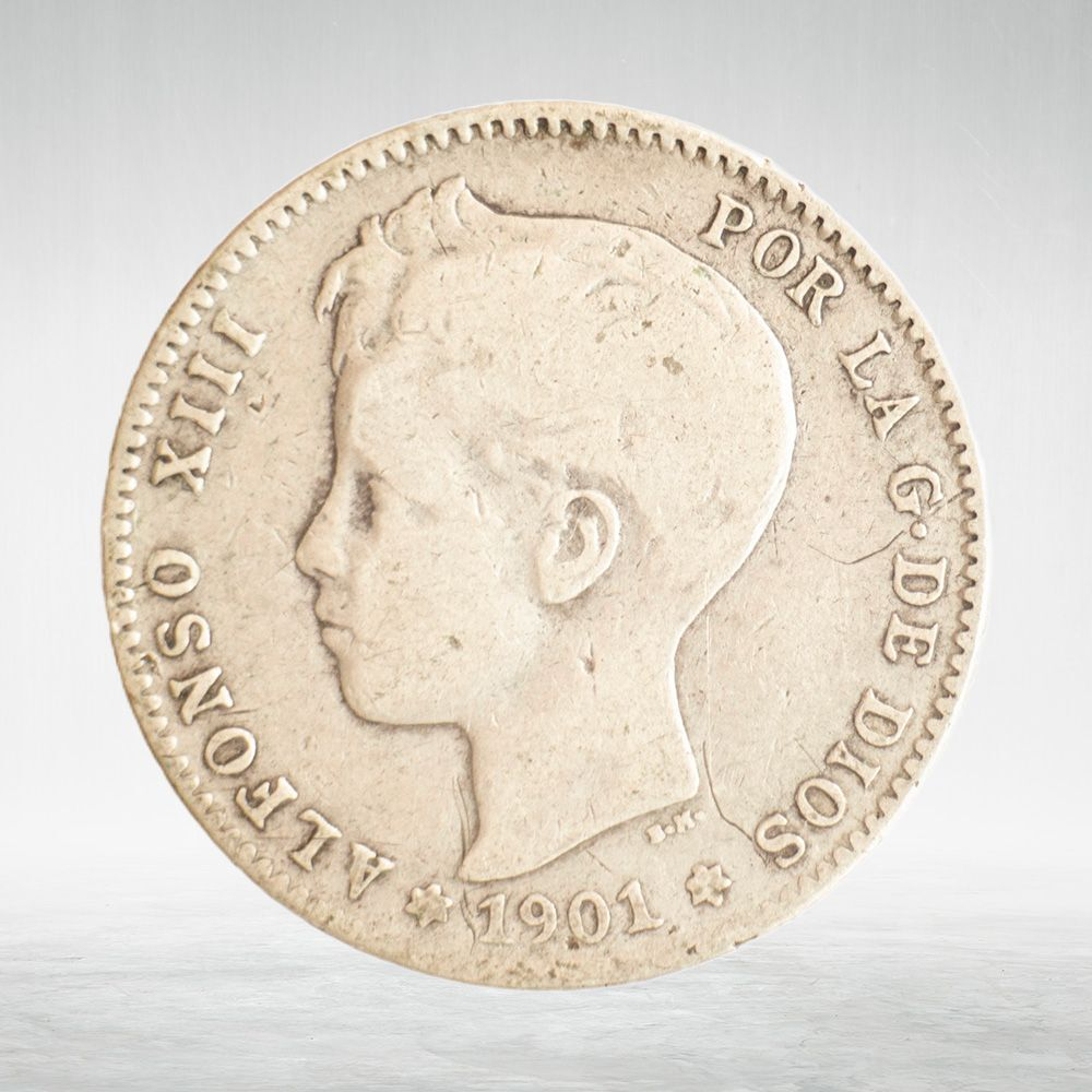 Spain, 1 Peseta 1901 – Alfonso XII (Second Portrait), VF