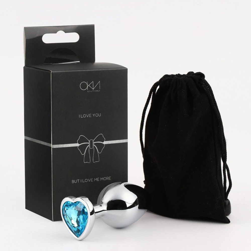 Серебристая анальная пробка с голубым кристаллом - 8 см. (Цвет: голубой)