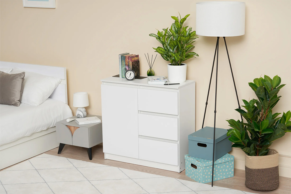 Комод Челси 800 (3 ящиа 1 дверь), Белый глянец холодный, Белый