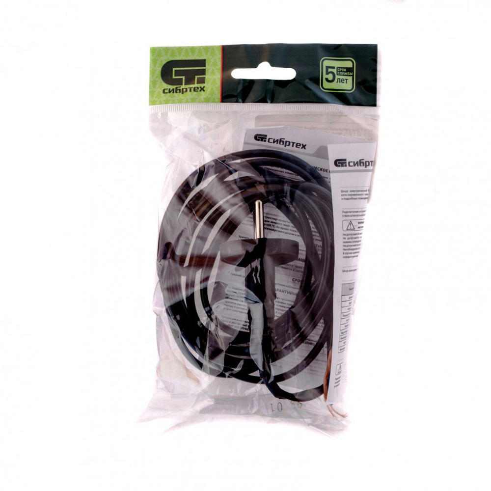 Шнур электрический соединительный, для настольной лампы, 2.2 м, 120 Вт, черный, тип V-1 Сибртех