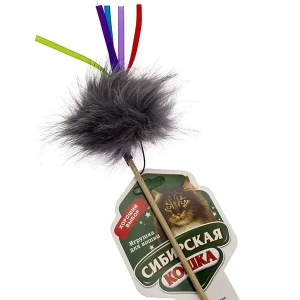 Дразнилка-удочка Сибирская кошка Пушистик с погремушкой и лентами