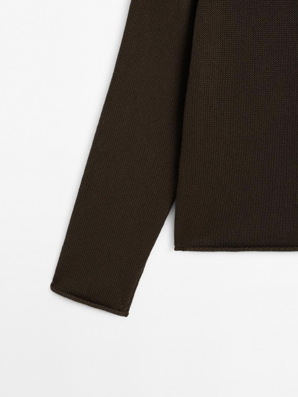 Massimo Dutti Ажурный свитер платочной вязки, коричневый