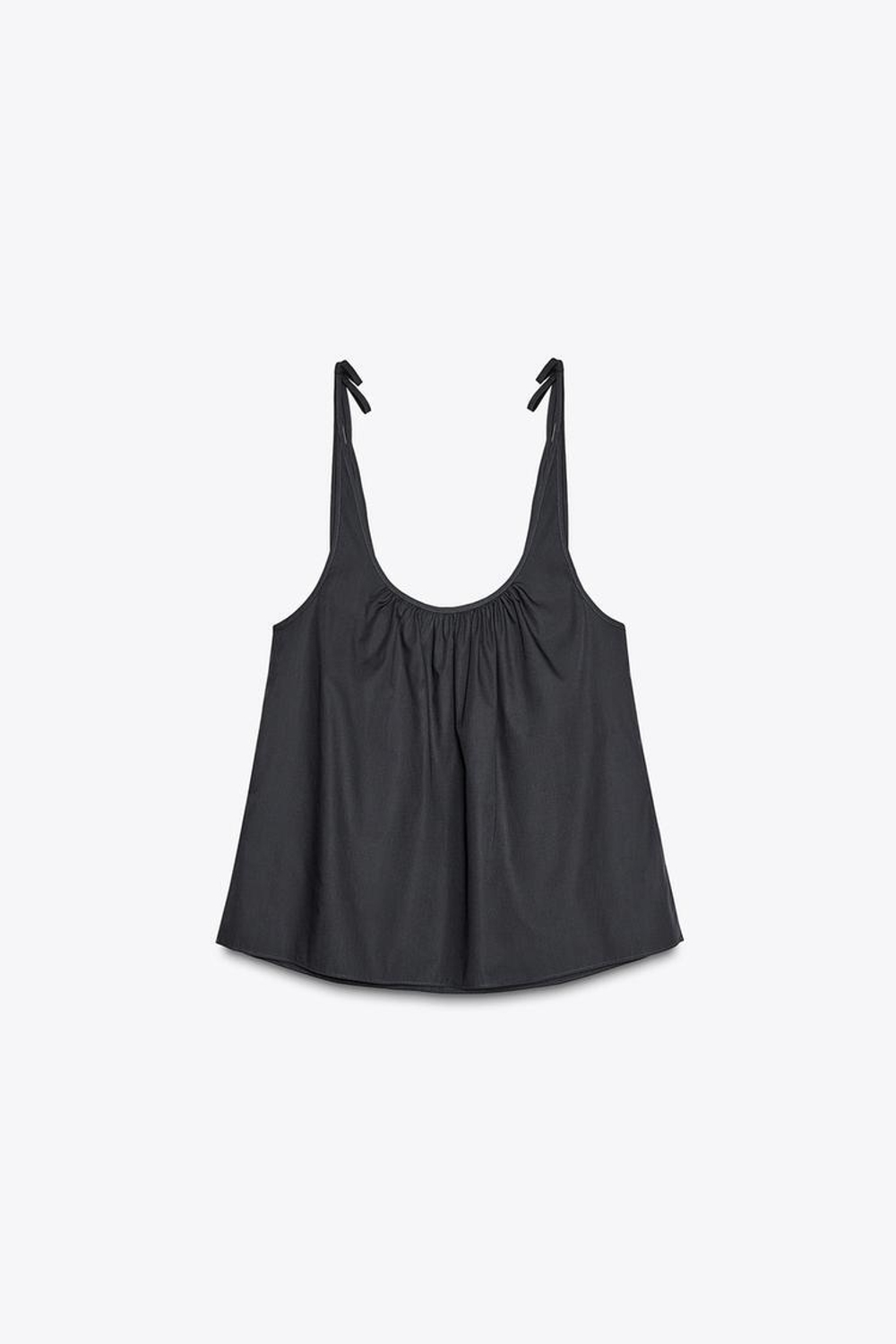 ZARA ТОП ИЗ ПОПЛИНА С ДРАПИРОВКОЙ, СВЕТЛО-НЕФТЯНОЙ