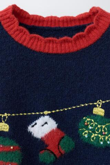 ZARA ДЖЕМПЕР С ВЯЗАНЫМ ПРИНТОМ «ГИРЛЯНДА», МОРСКОЙ СИНИЙ