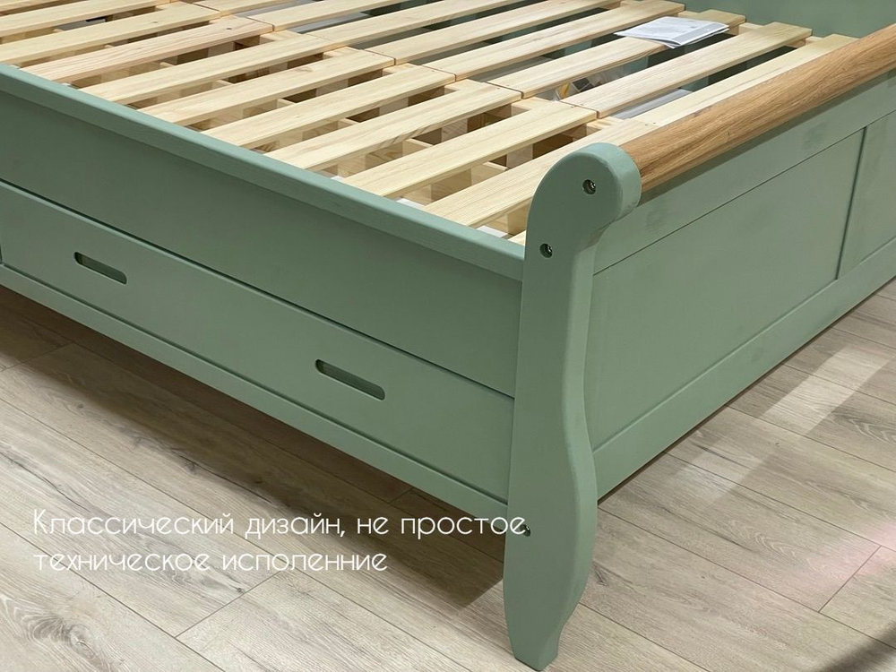 Кровать односпальная 90х200 Мелания с местом для хранения, ящик для белья, массив сосны и дуба, Dipriz