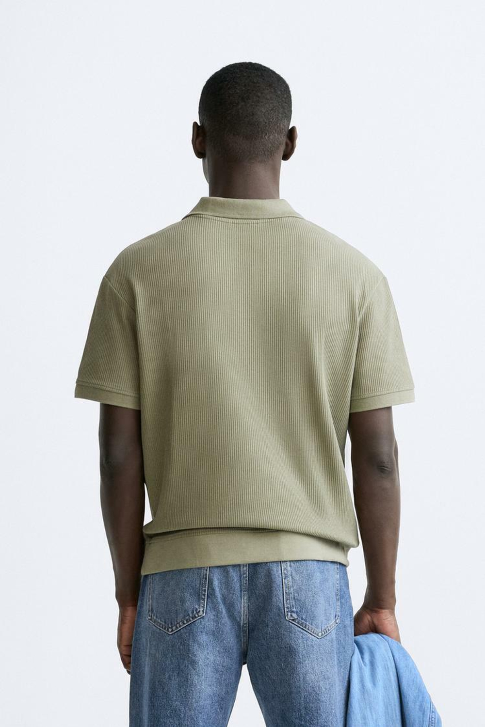 ZARA ПОЛО ИЗ РЕЛЬЕФНОЙ ТКАНИ, СВЕТЛЫЙ ХАКИ