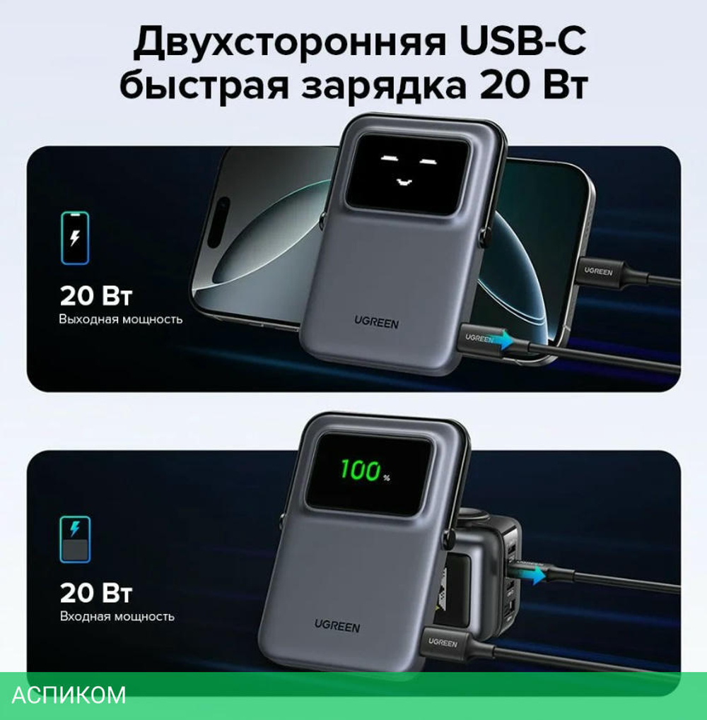 Портативное зарядное устройство Ugreen PB571 Gray (35605B)
