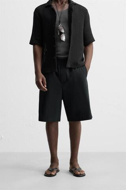 ZARA ХЛОПКОВЫЕ ШОРТЫ RELAXED FIT, ЧЕРНЫЙ
