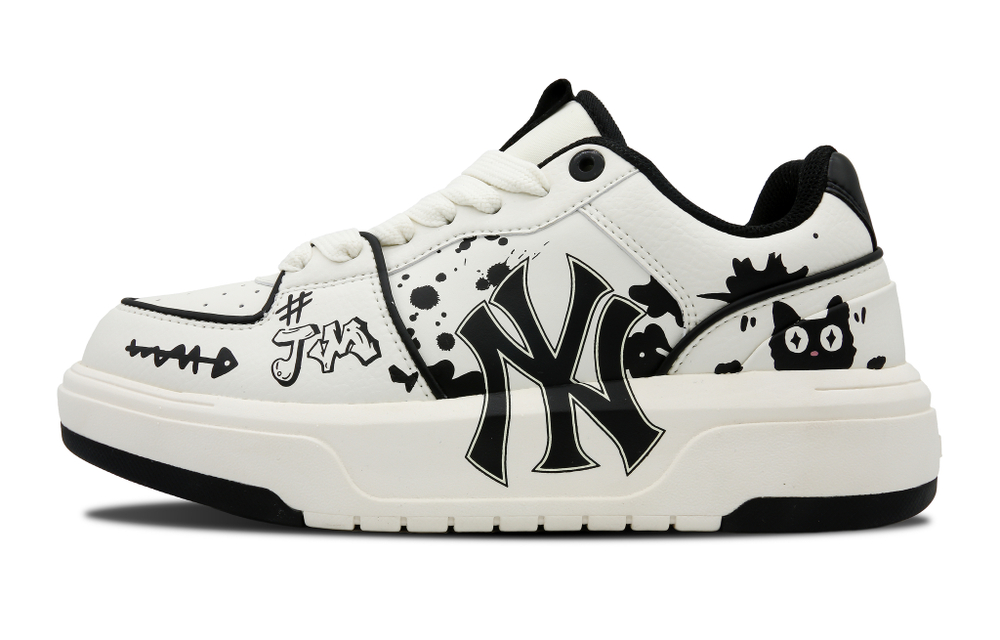 [Customized sneakers] MLB Chunky Liner geometric cat peekaboo Jimmy is a cat black graffiti line drawing simple non-slip shock absorption wear-resistant low-top sneakers for men and women the same style black and white